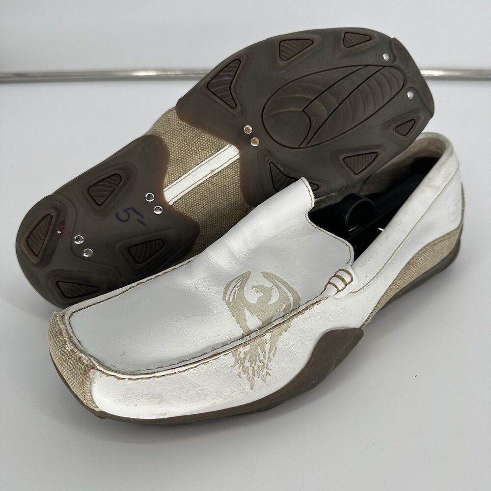 Size 12 Skechers Men's Slip-On Driving Loafers White Beige 60660 Leather Tribal